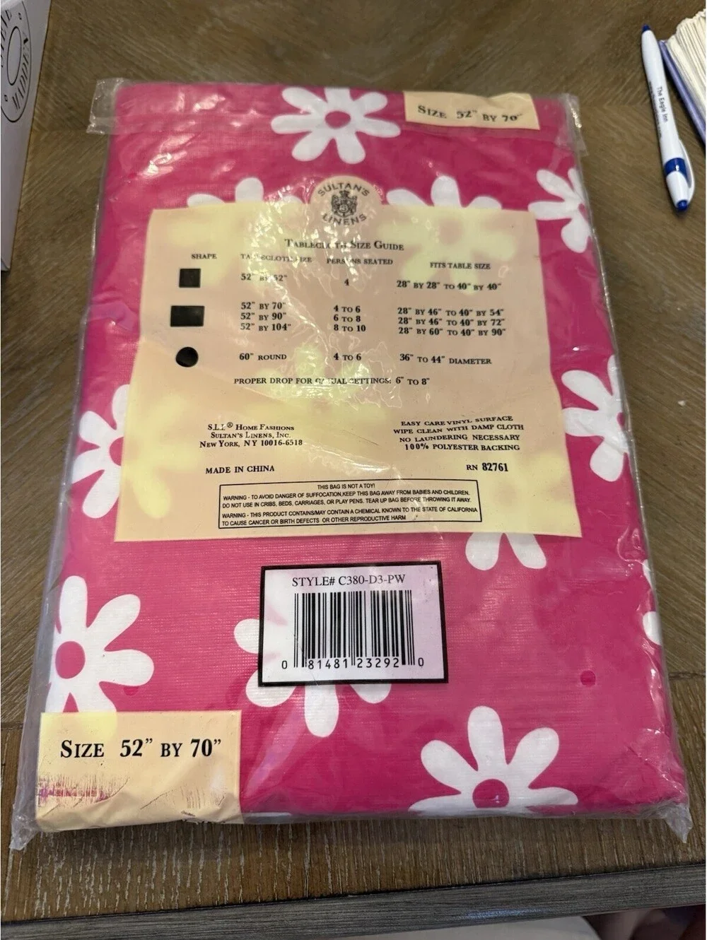 Sultran Linens Vinyl Tablecloth Flannel Back In Original Package 52 X 70
